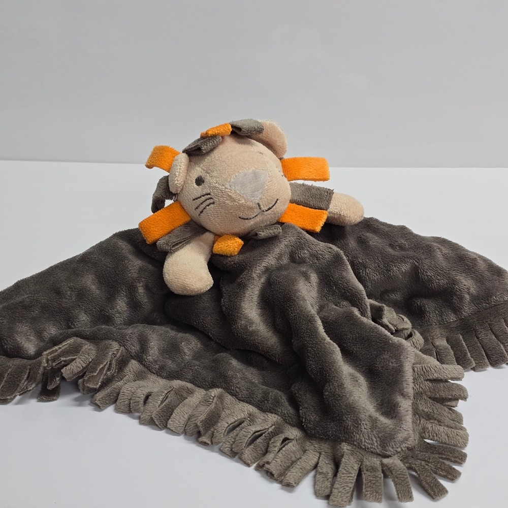 Elegant Baby Lion Lovey Security Blanket Gray Orange Minky Plush Safari Infant